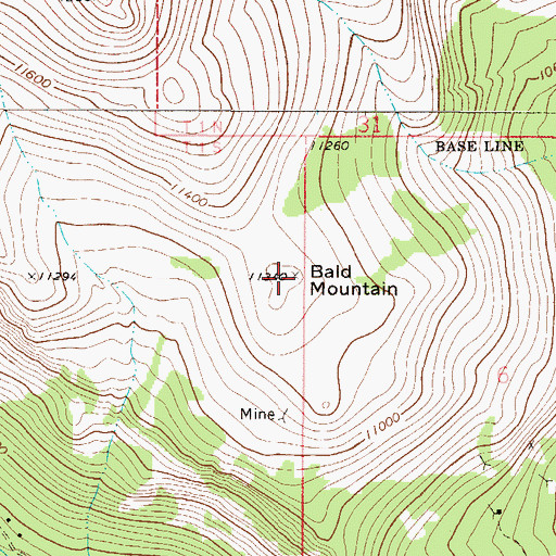 Topographic Map of Bald Mountain, CO