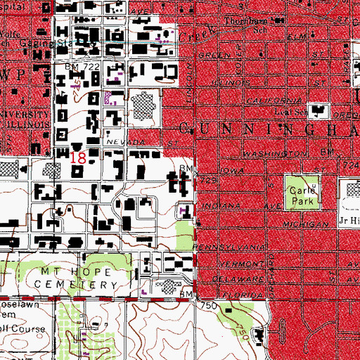 Topographic Map of Lincoln Avenue Hall, IL