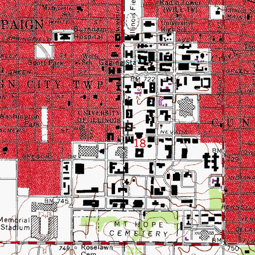 Topographic Map of Lincoln Hall, IL