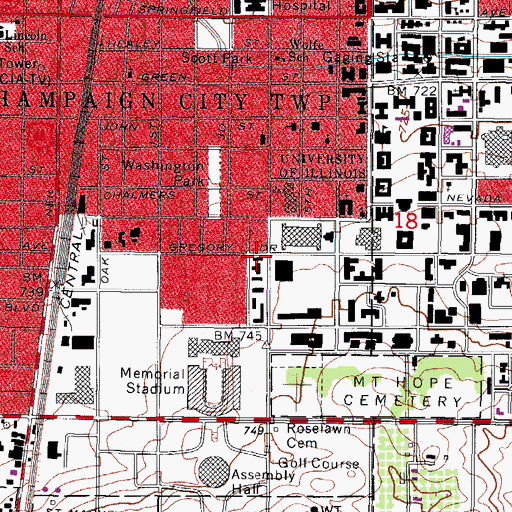 Topographic Map of Lundgren Hall, IL
