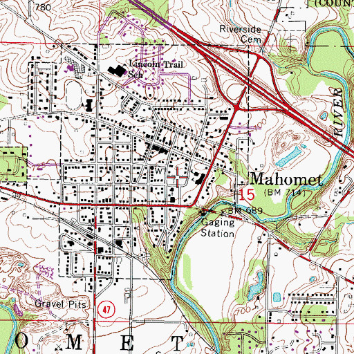 Topographic Map of Mahomet Cemetery, IL