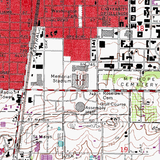 Topographic Map of Memorial Stadium, IL