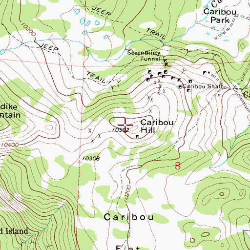 Topographic Map of Caribou Hill, CO