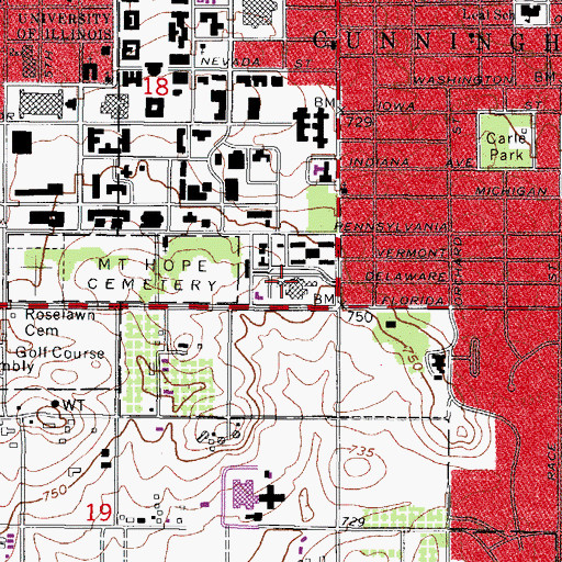 Topographic Map of Oglesby Hall, IL