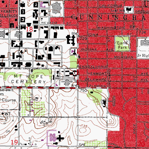 Topographic Map of Saunders Hall, IL