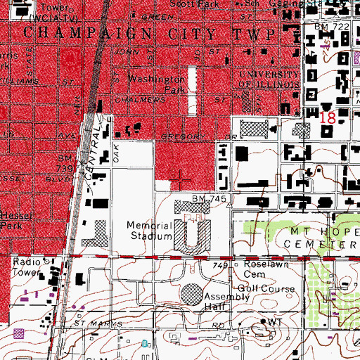 Topographic Map of Scott Hall, IL