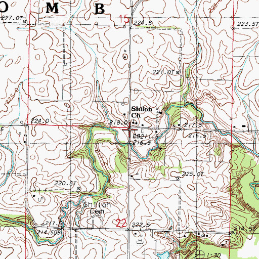 Topographic Map of Shiloh Center Post Office (historical), IL