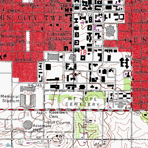 Topographic Map of Temple Hoyne-Buell Hall, IL