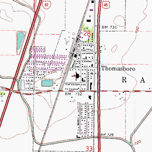 Topographic Map of Thomasboro Grade School, IL