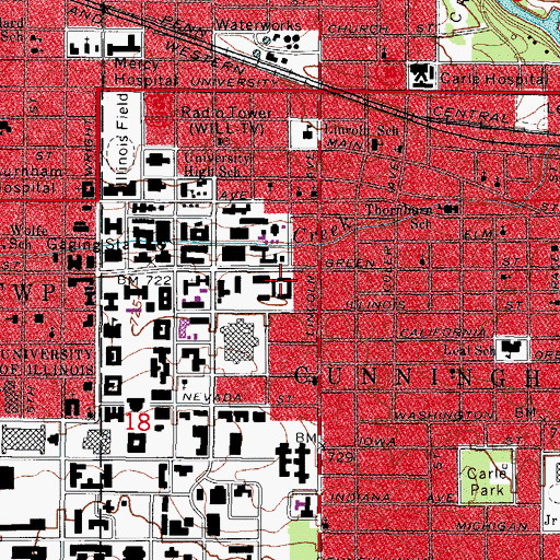 Topographic Map of Townsend Hall, IL