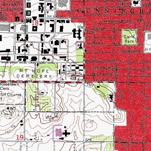 Topographic Map of Trelease Hall, IL