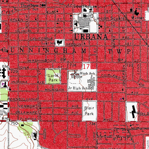 Topographic Map of Urbana High School, IL