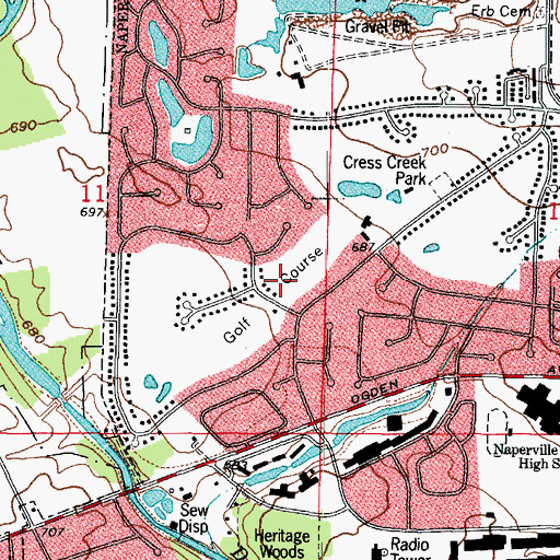 Topographic Map of Cress Creek Country Club, IL