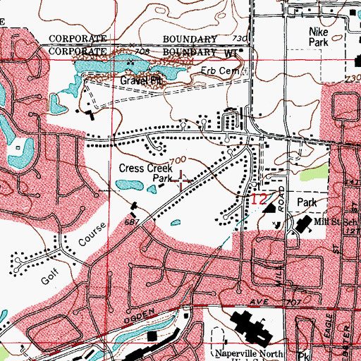 Topographic Map of Cress Creek Park, IL