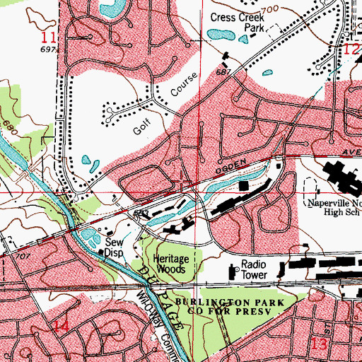 Topographic Map of Cress Creek Shopping Center, IL