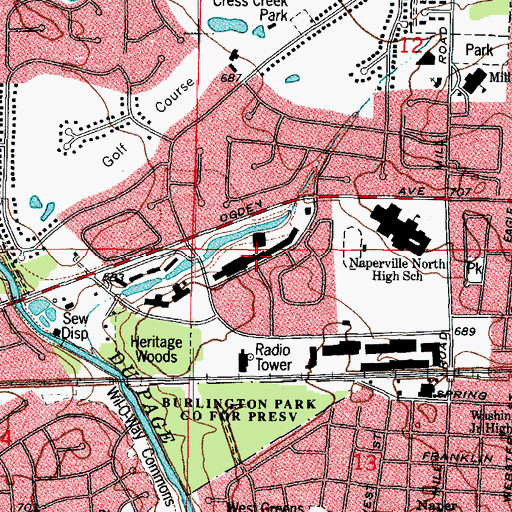 Topographic Map of Cress Creek Square Shopping Center, IL