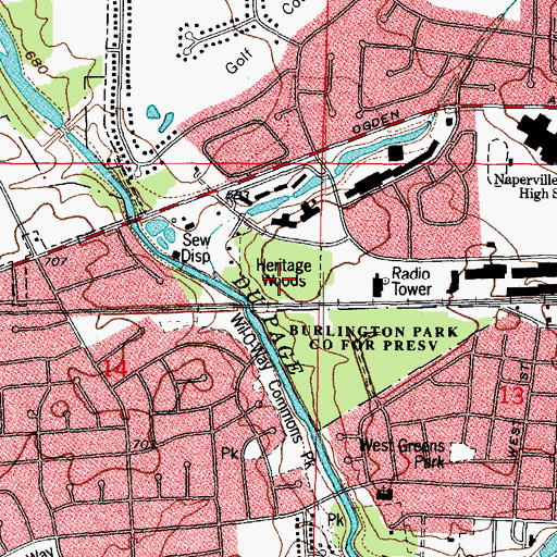 Topographic Map of Heritage Woods, IL