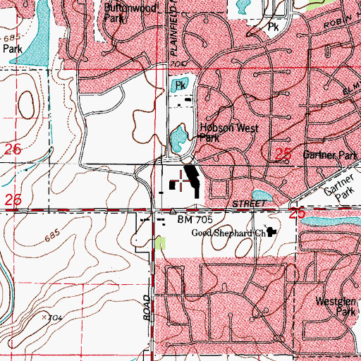 Topographic Map of Hobson West Commons Shopping Center, IL