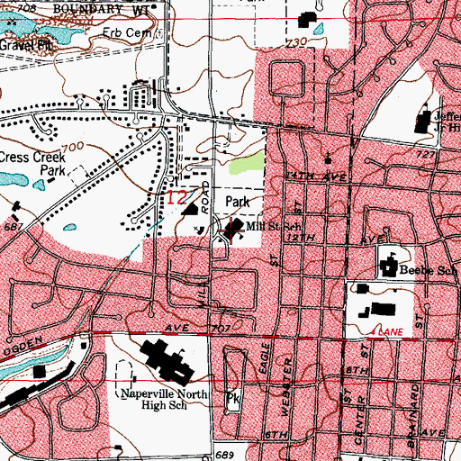 Topographic Map of Mill Street Elementary School, IL