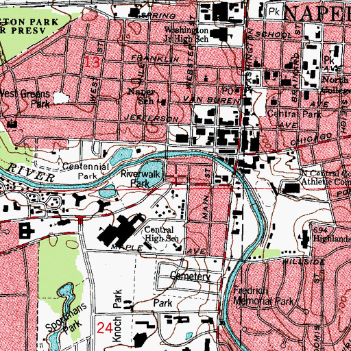 Topographic Map of Naperville City Hall, IL