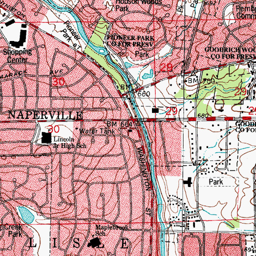 Topographic Map of Naperville Congregational Church, IL