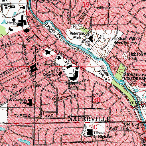 Topographic Map of Naperville Plaza Shopping Center, IL