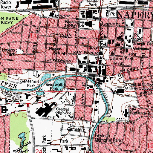 Topographic Map of Naperville Township Office, IL