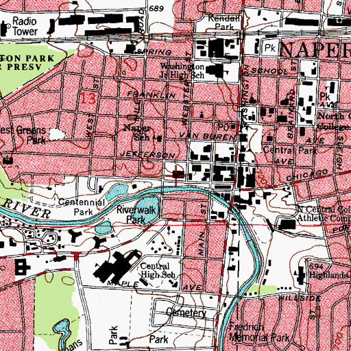 Topographic Map of Nichols Library, IL