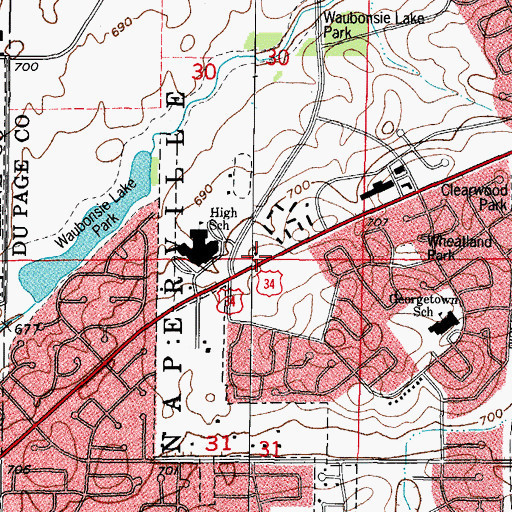Topographic Map of United Church of Fox Valley, IL
