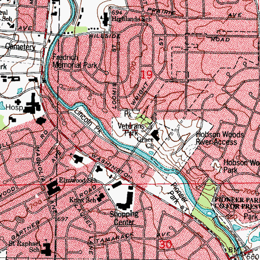 Topographic Map of Veterans Park, IL