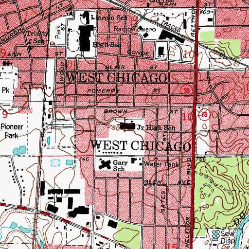 Topographic Map of West Chicago Middle School, IL