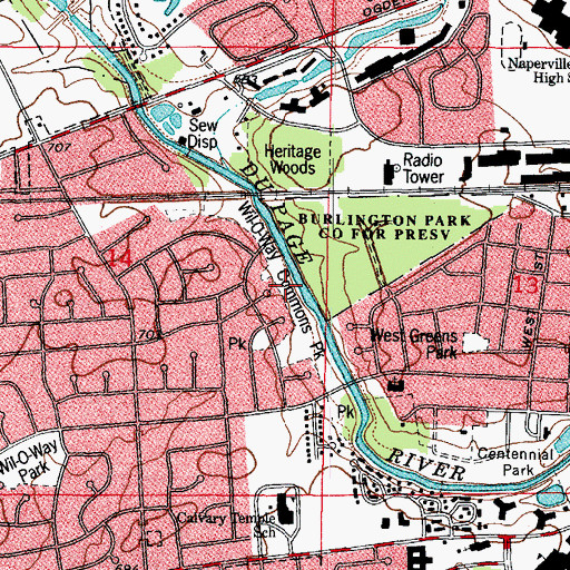 Topographic Map of Wil-O-Way Commons Park, IL