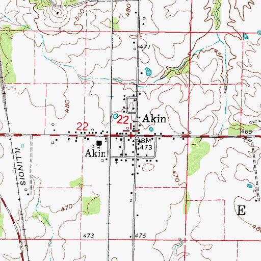 Topographic Map of Akin Post Office, IL
