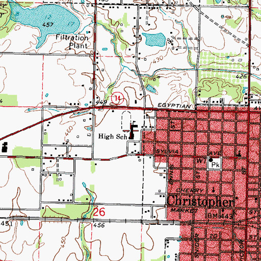 Topographic Map of Christopher Community High School, IL