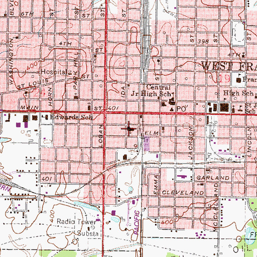 Topographic Map of First Baptist Church, IL