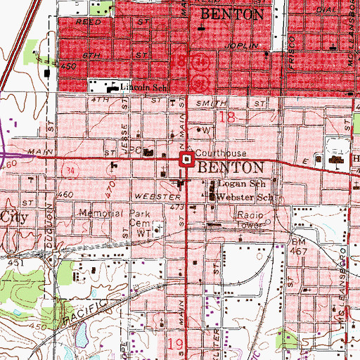 Topographic Map of First Baptist Church of Benton, IL