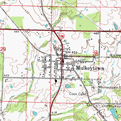 Topographic Map of Mulkeytown Post Office, IL