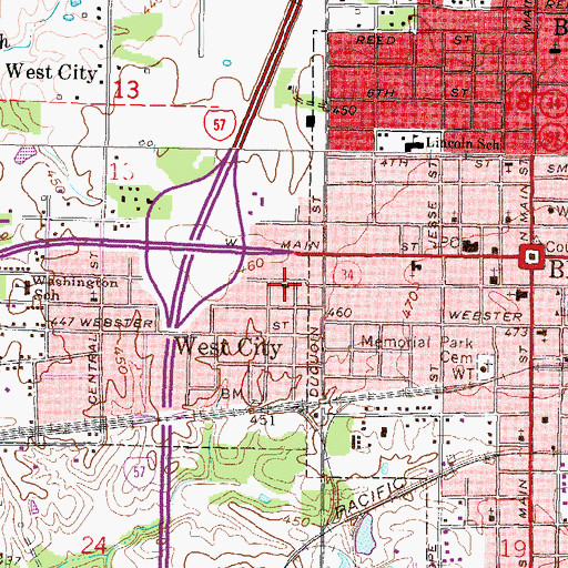 Topographic Map of West City First Baptist Church, IL