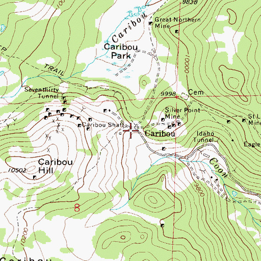 Topographic Map of Caribou (historical), CO