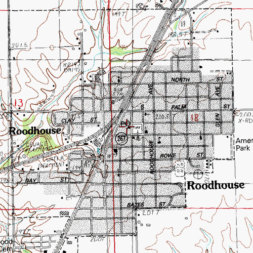 Topographic Map of Roodhouse Post Office, IL