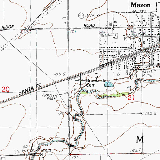 Topographic Map of Brookside Cemetery, IL