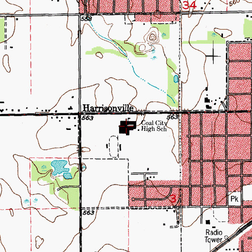 Topographic Map of Coal City High School, IL