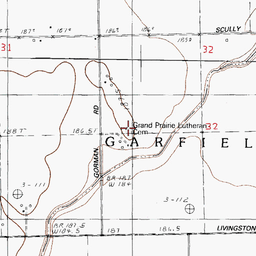 Topographic Map of Grand Prairie Lutheran Cemetery, IL