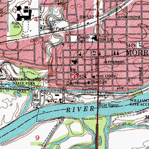 Topographic Map of Morris City Hall, IL
