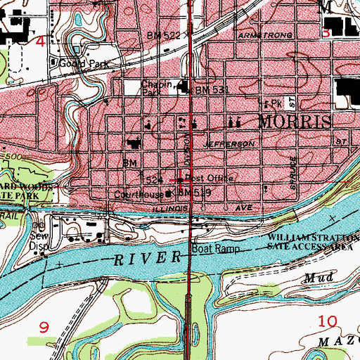 Topographic Map of Morris Post Office, IL
