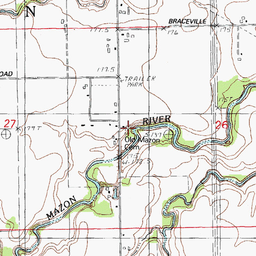 Topographic Map of Old Mazon Cemetery, IL