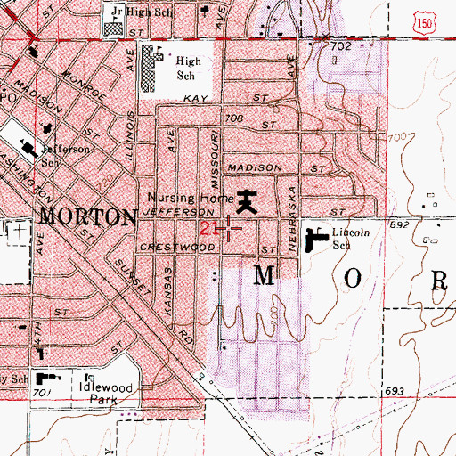 Topographic Map of First Baptist Church of Morton, IL