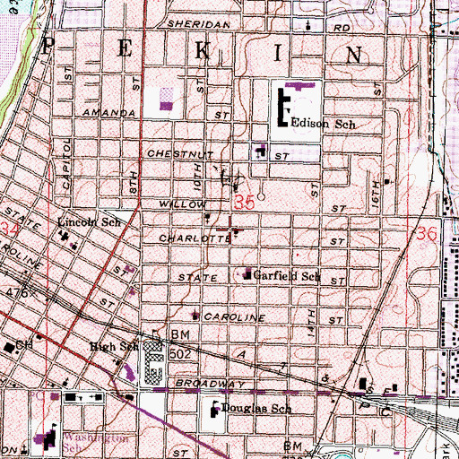 Topographic Map of First Church of the Nazarene, IL