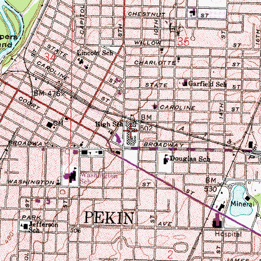 Topographic Map of Pekin Community High School West, IL