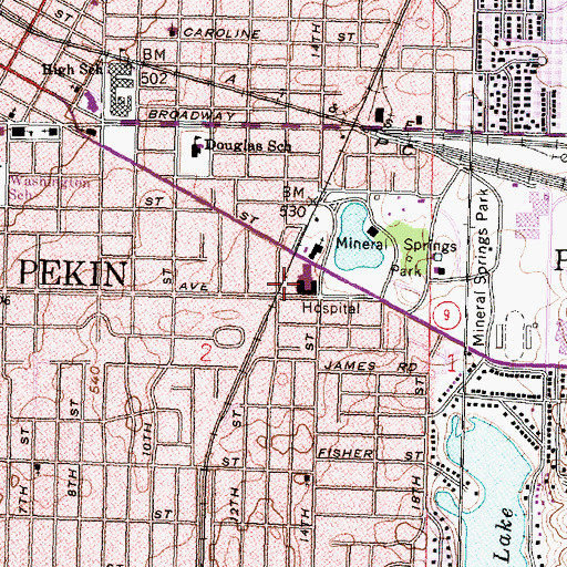 Topographic Map of Pekin Hospital, IL